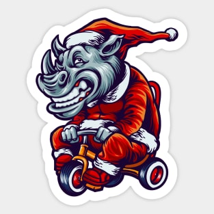 Cute Christmas Rhino on a Tricycle Sticker